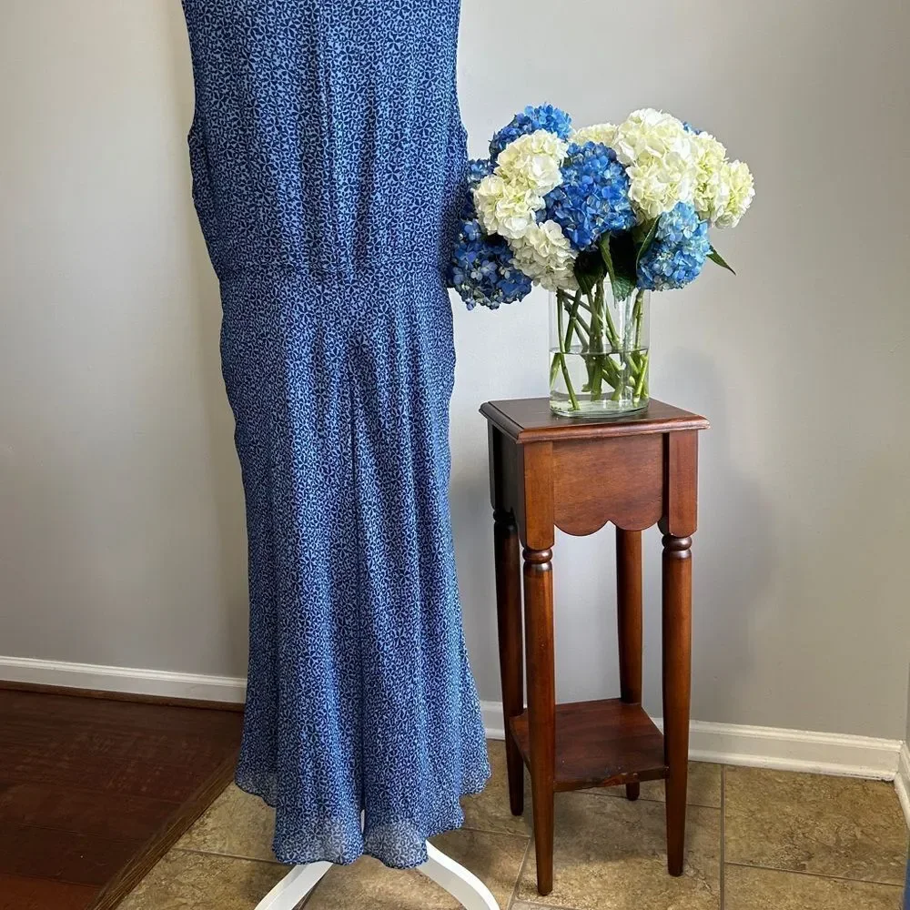 Talbots Blue Silk Pleated Maxi dress - Picture 5 of 9